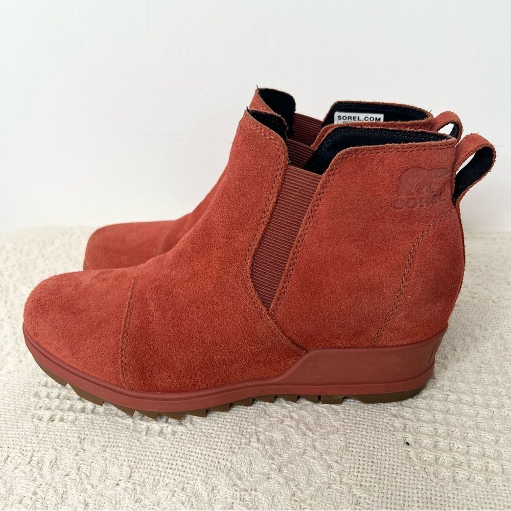 Sorel Wedge Evie Pull On Booties Warp Red Size 8 Suede - Picture 4 of 10